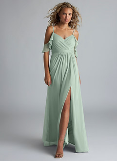 Azazie Fiena Bridesmaid Dresses Agave A-Line V-neck Ruched Mesh Dress image4