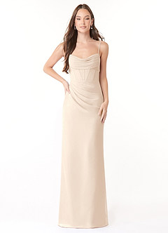 Azazie Mai Robes de demoiselle d'honneur Robe Fourreau en Mousseline de soie Plissée Albâtre Blanc image1