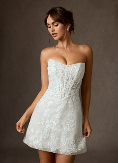 Azazie Winter Vestidos de novia Vestido de Diamante Blanco de Encaje de Corte en A con Sin tirantes image8