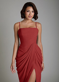 Azazie Nyra Robes de demoiselle d'honneur Robe Fourreau en Mousseline de soie Corset Rouille image3