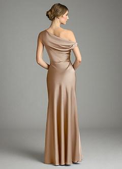 Azazie Emerson Bridesmaid Dresses Taupe Mermaid Off the Shoulder Stretch Satin Dress image2