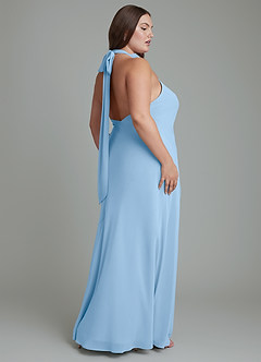 Azazie Velli Bridesmaid Dresses Powder Blue Mermaid High Neck Chiffon Dress image13