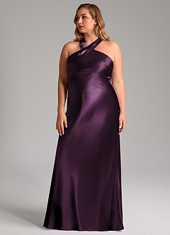 Azazie Doretta Bridesmaid Dresses Plum Mermaid Bow Metallic Satin Dress image12