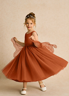 Azazie Pear Flower Girl Dresses Burnt Orange Ball-Gown Bow Tulle Dress image2