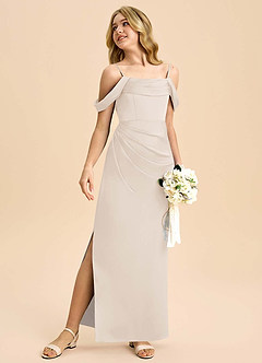 Azazie Saige Junior Robe Fourreau en Satin extensible Épaule décolletée Albâtre Blanc image5