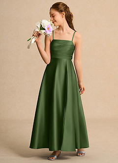 Azazie Pebbles Junior Formal Flower Girl Klänningar Klä A-Line i Matt satäng Plisserad image4