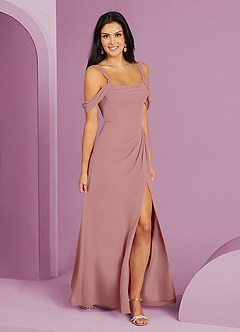 Barbie ♥ Azazie Bridesmaid Dresses Dusty Rose A-Line Off the Shoulder Chiffon Dress image3