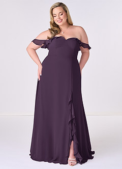 Barbie ♥ Azazie Final Sale Plum A-Line Off the Shoulder Chiffon Convertible Dress image6
