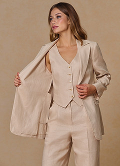 front Belicia Tan 100% Linen Blazer