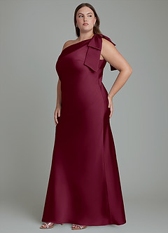 Azazie Yuanna Bridesmaid Dresses Mulberry Mermaid One Shoulder Stretch Satin Dress image12