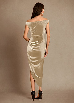 Azazie Nabila Mother of the Bride Dresses Champagne Column Off the Shoulder Velvet Dress image3