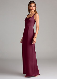 Azazie Flori Bridesmaid Dresses Mulberry Sheath Side Slit Stretch Satin Dress image4