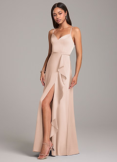 Azazie Naeem Robes de demoiselle d'honneur Robe Trapèze en Satin extensible Rose Pâle image3