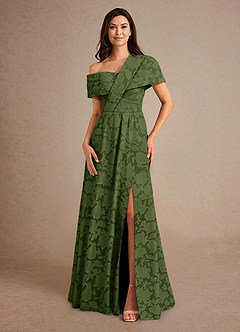 Azazie Milton Abiti per la Madre della Sposa Abito A-Line in Burnout Floreale Plissettato Oliva image4