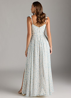 Azazie Nalin Bridesmaid Dresses Blue And White Ditsy Floral A-Line Ruched Chiffon Dress image2