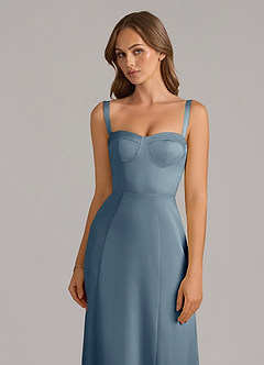 Azazie Amaris At-home Try On Dresses Burnt Orange A-Line Corset Stretch Satin Dress image5