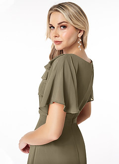 Azazie Aaliyah Modest Bridesmaid Dresses A-Line Scoop Pleated Chiffon Floor-Length Dress image4