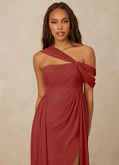 Christian Siriano Bridal for Azazie 1014 Bridesmaid Dresses Terracotta A-Line Off the Shoulder Chiffon Dress image6