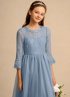 Azazie Lamb Girl Jurken voor bloemenmeisjes Baljurk Jurk van Kant Stoffig Blauw image5