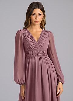 Azazie Palerma Bridesmaid Dresses Amethyst A-Line Long Sleeve Chiffon Dress image6