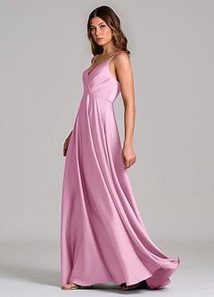 Azazie Amani Bridesmaid Dresses Candy Pink A-Line Pleated Stretch Satin Dress image6