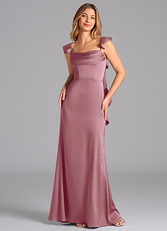 Azazie Adi Bridesmaid Dresses Vintage Mauve A-Line Pleated Stretch Satin Dress image4