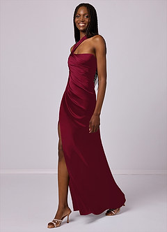 Barbie ♥ Azazie Jurken voor bruidsmeisjes Jurk van Stretch Satijn met Zeemeermin One-Shoulder Bourgondië image4