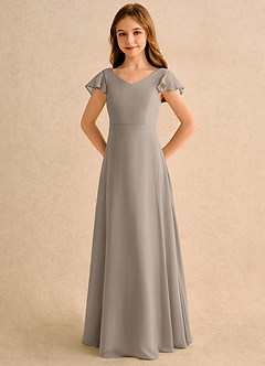 Azazie Nari Girls Formal Blumenmädchenkleider A-Linie mit ärmel Chiffon Kleid Taupe image6