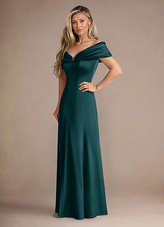 Azazie Auberdeen Mother of the Bride Dresses Pine Mermaid Pleated Stretch Satin Dress image4