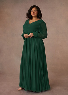Azazie Zina vestidos de madre de la novia Vestido de Verde Oscuro de Gasa de Corte En A con Plisado image9
