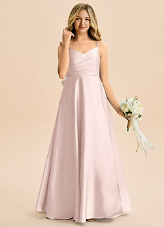 Azazie Rumi Junior Blushing Pink A-Line Pleated Stretch Satin Dress image4