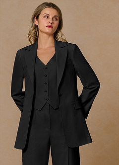 front Margaret Black Cotton Linen Blend Blazer