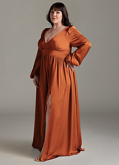 Azazie Norah Bridesmaid Dresses Cinnamon A-Line Stretch Satin Dress image11