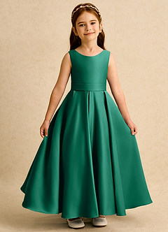 Azazie Mapel Robe Demoiselle D'honneur Fillette Robe Princesse en Mat Satiné Plissée émeraude image6