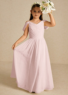 Azazie Chelle Robe Demoiselle D'honneur Fillette Robe Trapèze en Mousseline de soie Plissé Rose Pâle image1