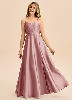 Azazie Rumi Junior Vestido de Rosa Polvorienta de Satén Elástico de Corte en A con Plisado image1