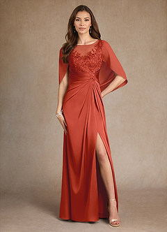 Azazie Hera Mother of the Bride Dresses Rust A-Line Lace Stretch Satin Dress image1