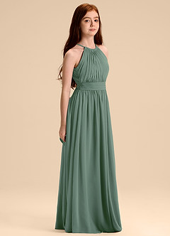 Azazie Malone Junior Abito A-Line in Chiffon Plissettato Eucalipto image5