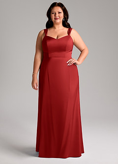 Azazie Denice Bridesmaid Dresses Pomegranate Sheath Pleated Stretch Satin Dress image8