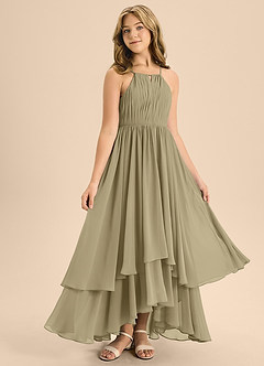 Azazie Elliora Junior A-Linie Plissee Chiffon Kleid Moosgrün image3
