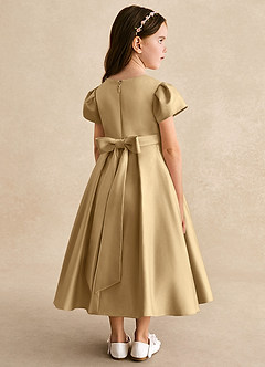 Azazie Princess Flower Girl Dresses Gold A-Line Pleated Matte Satin Dress image2
