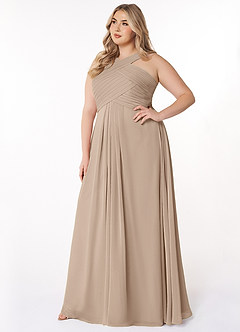 Azazie Kaleigh Abiti da Damigella Abito A-Line in Chiffon Plissettato Taupe image9