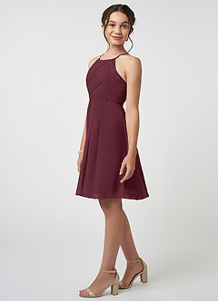 Azazie Ginny Junior Cabernet A-Line Pleated Chiffon Dress image3