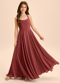 Azazie Kady Junior Terracotta A-Line Sweetheart Neckline Chiffon Dress image4