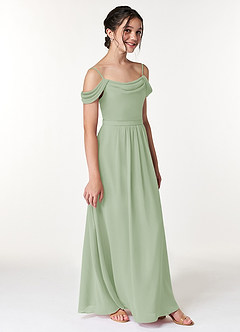 Azazie Alivia Junior Dusty Sage A-Line Off the Shoulder Chiffon Dress image3