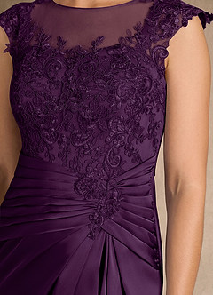 Azazie Santa Barbara Mother of the Bride Dresses Grape Sheath Pleated Stretch Satin Dress image9