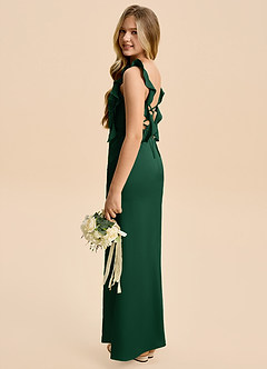 Azazie Jessamine Junior Dark Green Sheath Ruched Stretch Satin Dress image5