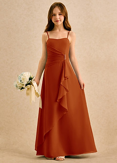 Azazie lolly Girls Formal Blumenmädchenkleider A-Linie Plissee Chiffon Kleid Paprika image3