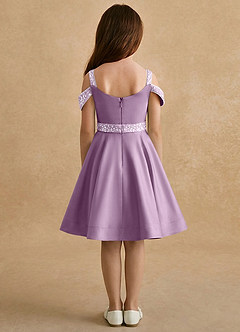Azazie Judi Final Sale Dusty Blue A-Line Matte Satin Dress image2