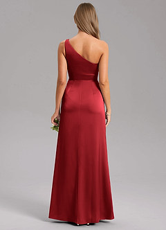 Azazie Phaedra Bridesmaid Dresses Scarlet A-Line One Shoulder Stretch Satin Dress image8